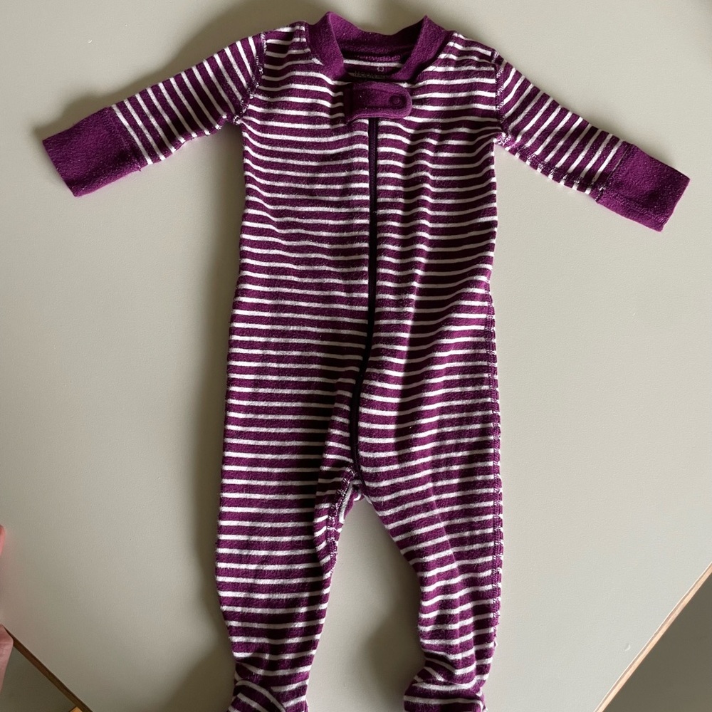 Hanna Andersson Purple and White Striped Footie Pajamas